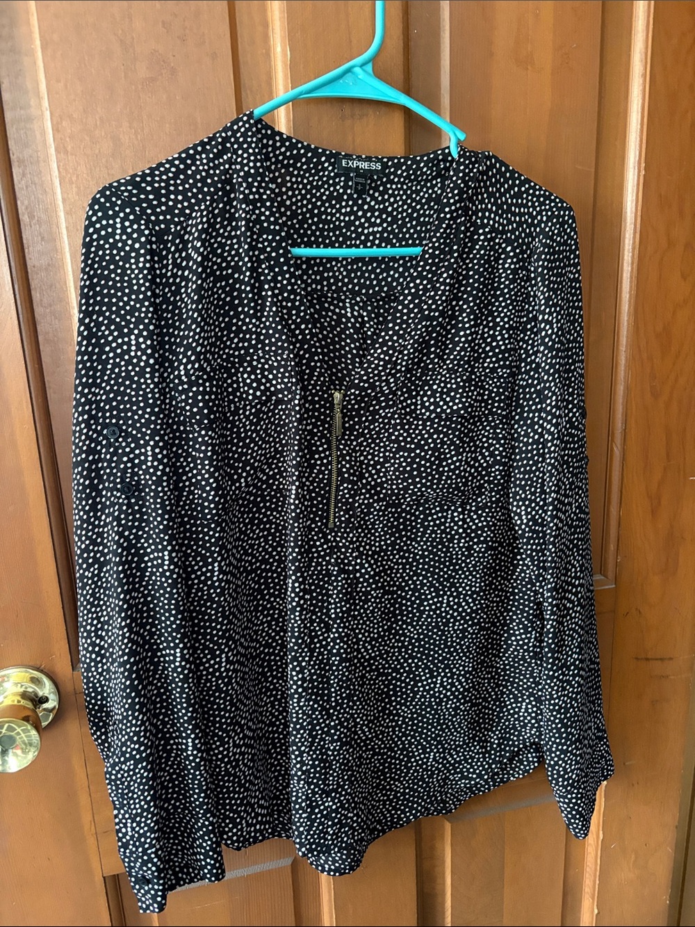 Express Black Polka Dot Zip-Front Blouse